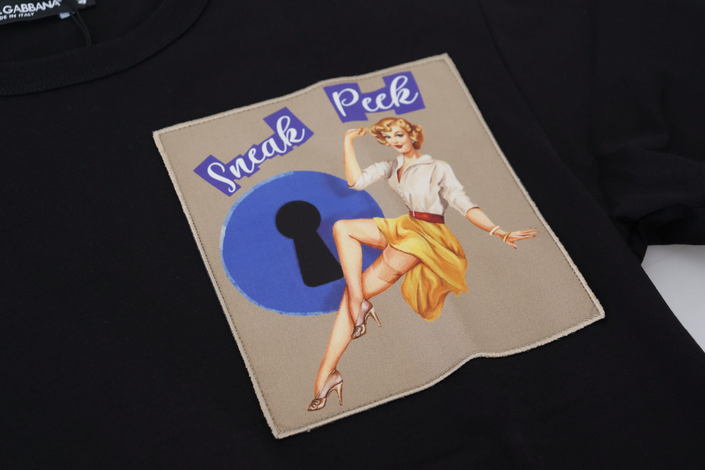 تي شيرت دولتشي آند غابانا أسود قطني بأكمام قصيرة