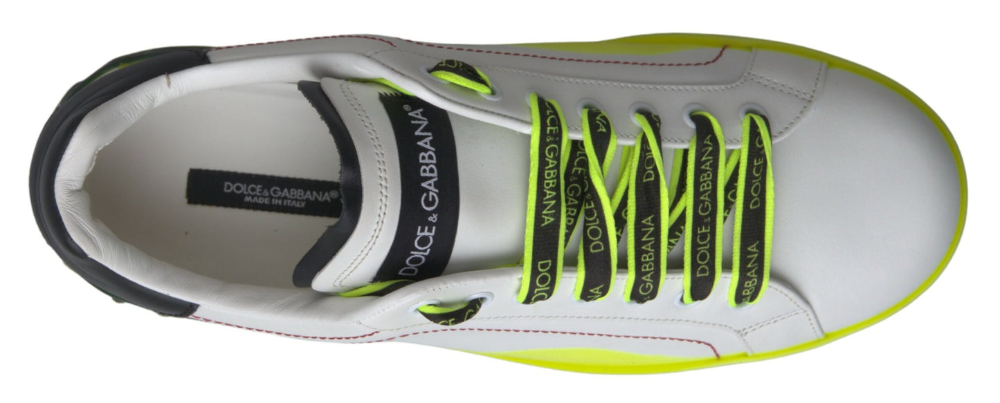 حذاء سنيكرز جلدي بورتوفينو أبيض وأصفر من دولتشي آند غابانا