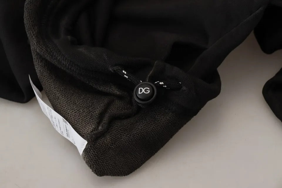 سويت شيرت دولتشي آند غابانا أسود قطني بغطاء رأس وشعار