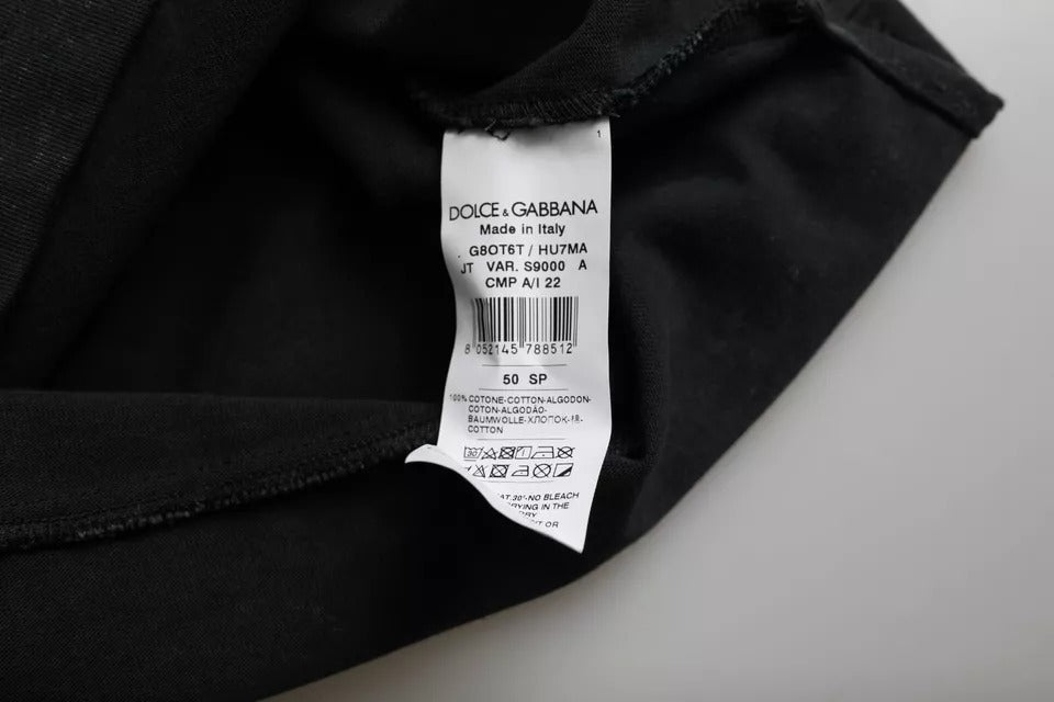 تي شيرت دولتشي آند غابانا أسود من القطن بطبعة جرافيكية ورقبة دائرية