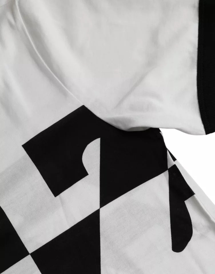 تي شيرت دولتشي آند غابانا أسود وأبيض بطبعة جاز من القطن بأكمام قصيرة