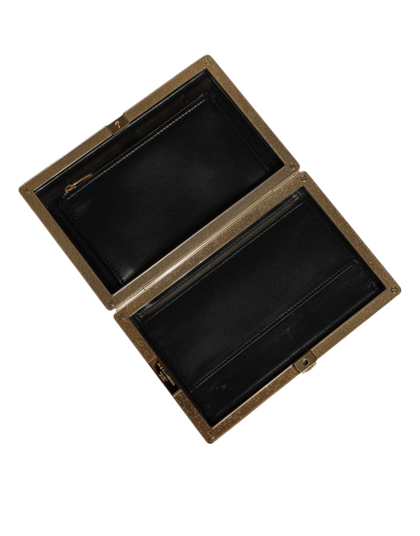 حقيبة دولتشي آند غابانا كلاتش من الجلد الأبيض بإطار ذهبي للحفلات المسائية