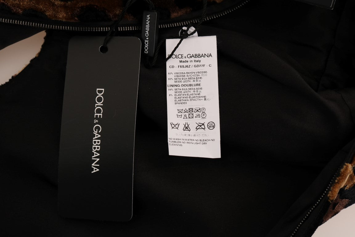 فستان دولتشي آند غابانا بني بطبعة جلد النمر من الحرير