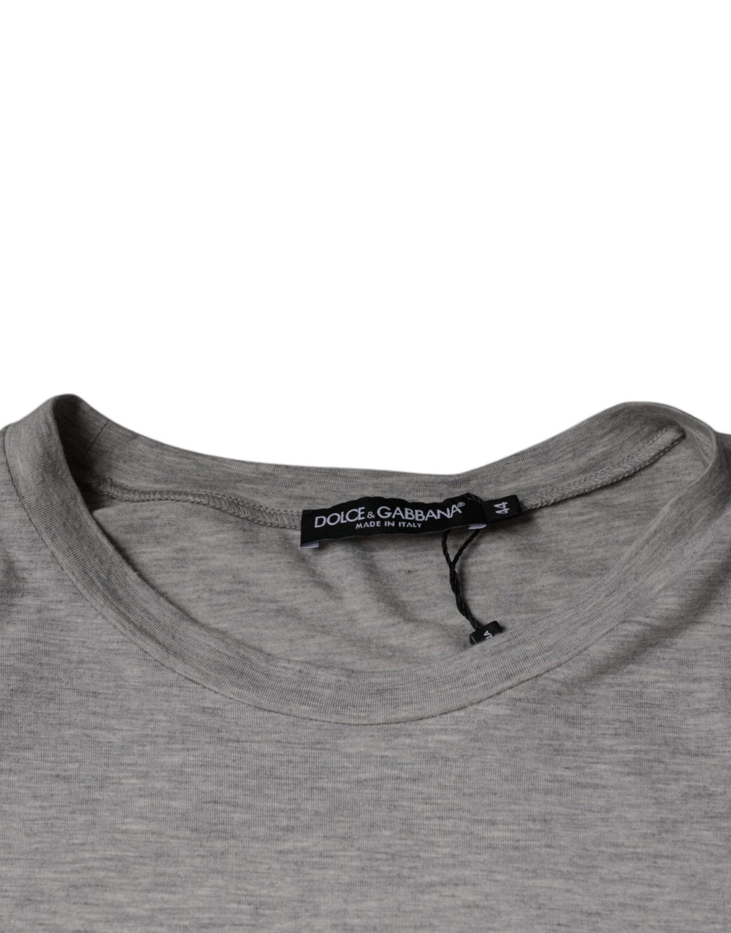 تي شيرت دولتشي آند غابانا رمادي بطبعة شعار، بياقة دائرية وأكمام قصيرة