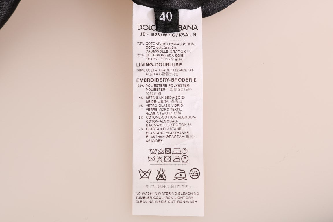 سترة دولتشي آند غابانا السوداء بسحاب من قماش بروكيد القصص الخيالية