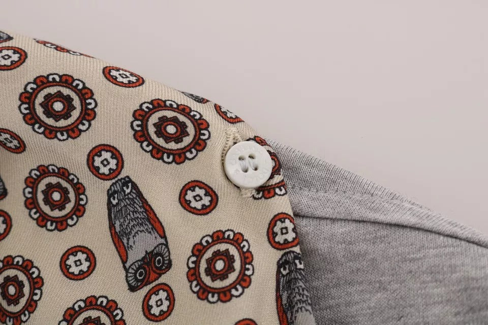 تي شيرت دولتشي آند غابانا رمادي قطني بنقشة بومة وحرير