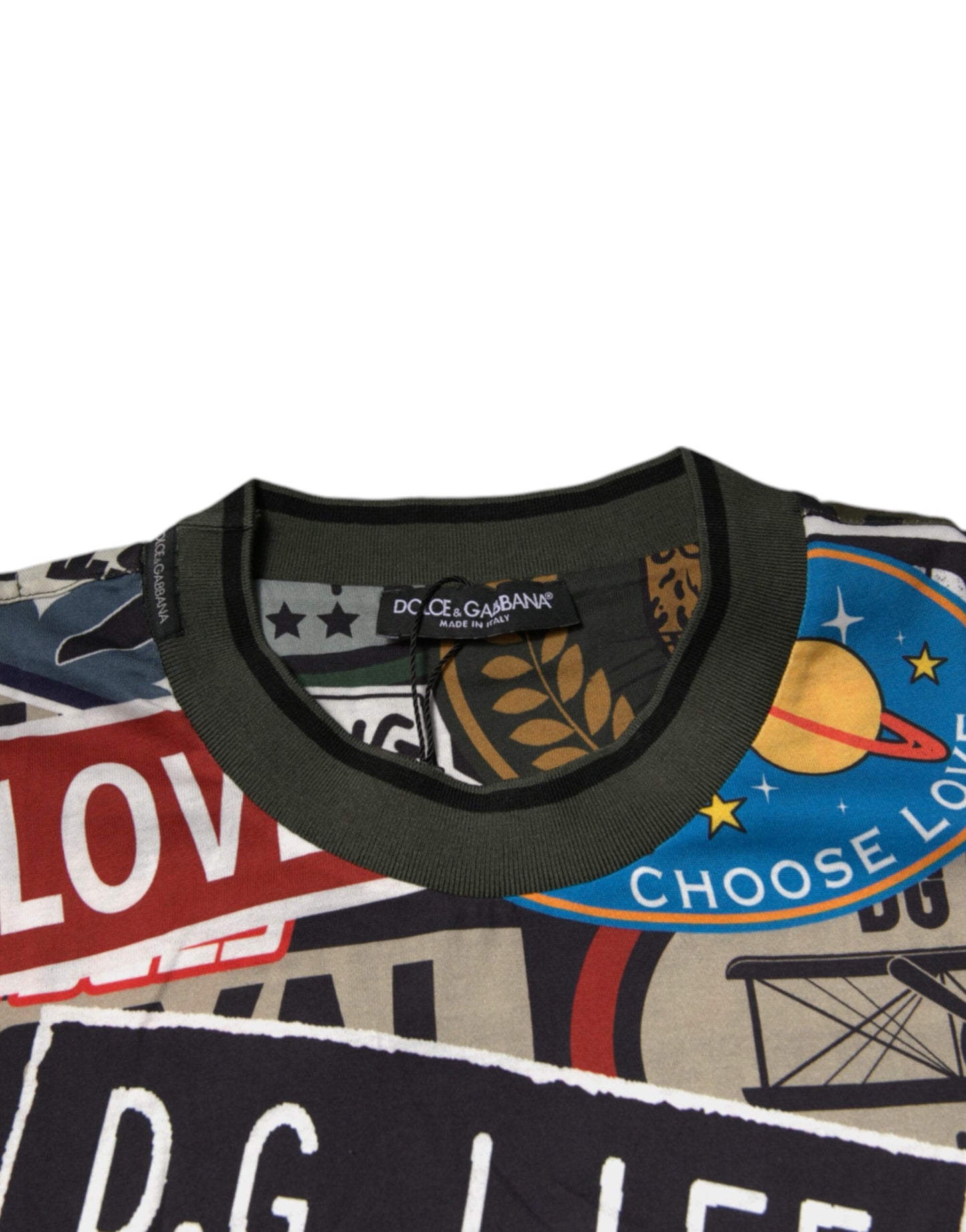 تي شيرت دولتشي آند غابانا متعدد الألوان بطبعة جرافيكية من القطن برقبة دائرية