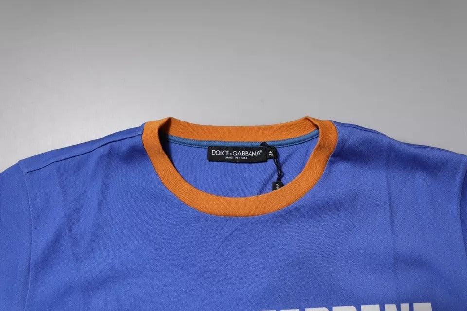 تي شيرت دولتشي آند غابانا أزرق من القطن بطبعة جرافيكية ورقبة دائرية