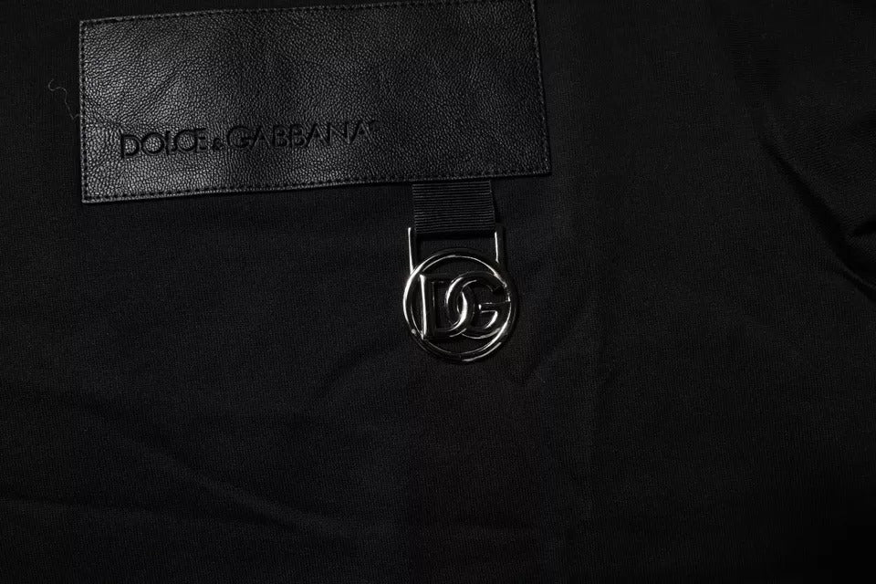 تي شيرت دولتشي آند غابانا أسود من القطن برقبة دائرية وشعار مطبوع