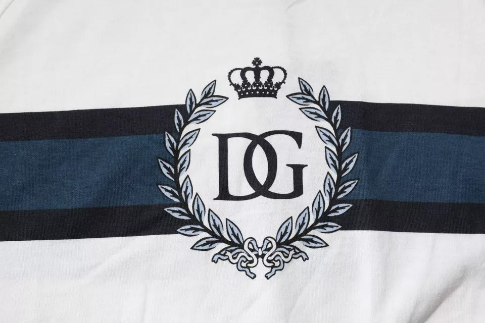 تي شيرت رجالي قطني بياقة دائرية وطبعة شعار دولتشي آند غابانا باللون الأبيض