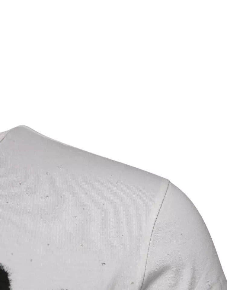 تي شيرت دولتشي آند غابانا أبيض بطبعة جرافيكية من القطن برقبة دائرية