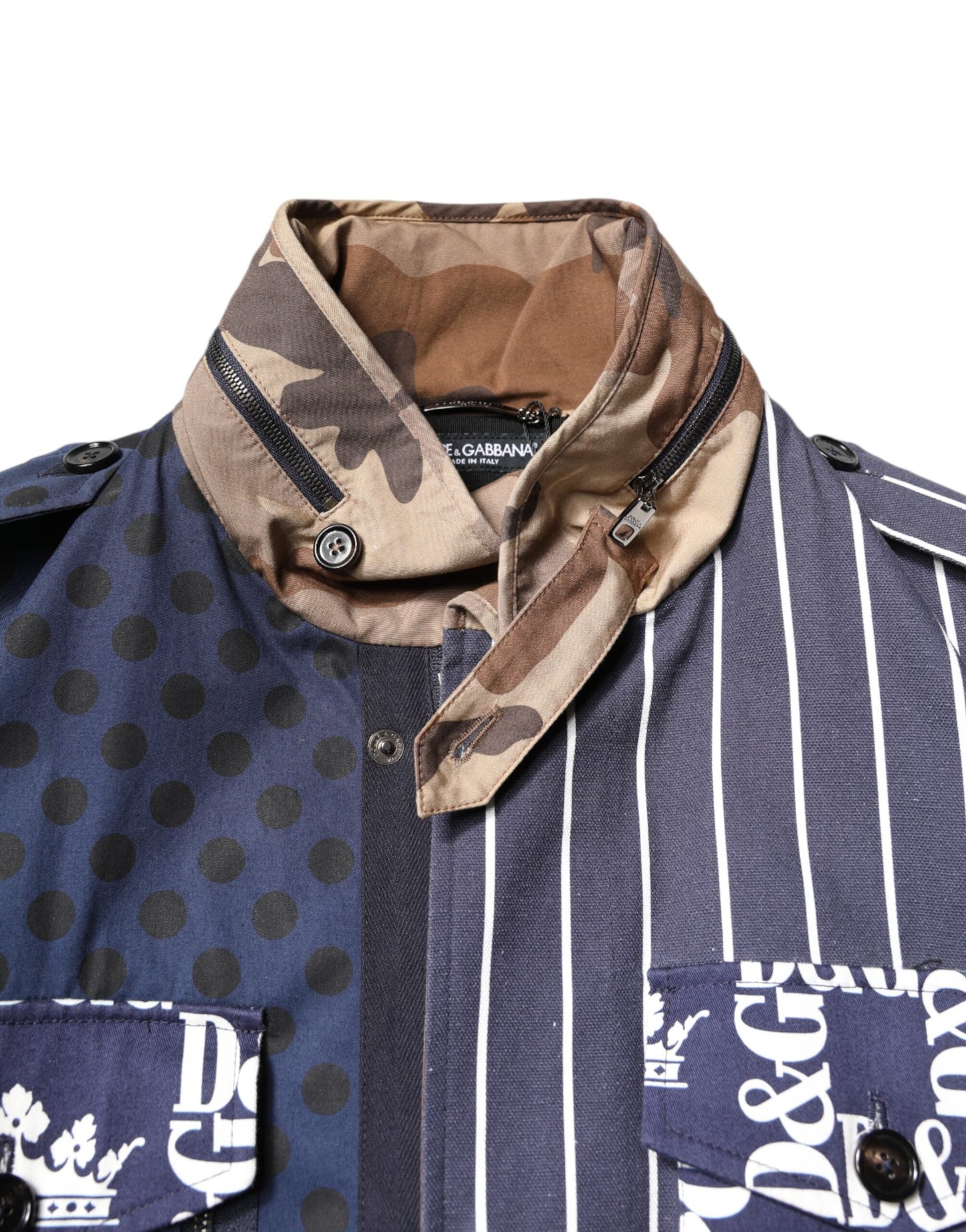 جاكيت معطف متعدد الألوان من القطن بشعار مرقع من دولتشي آند غابانا