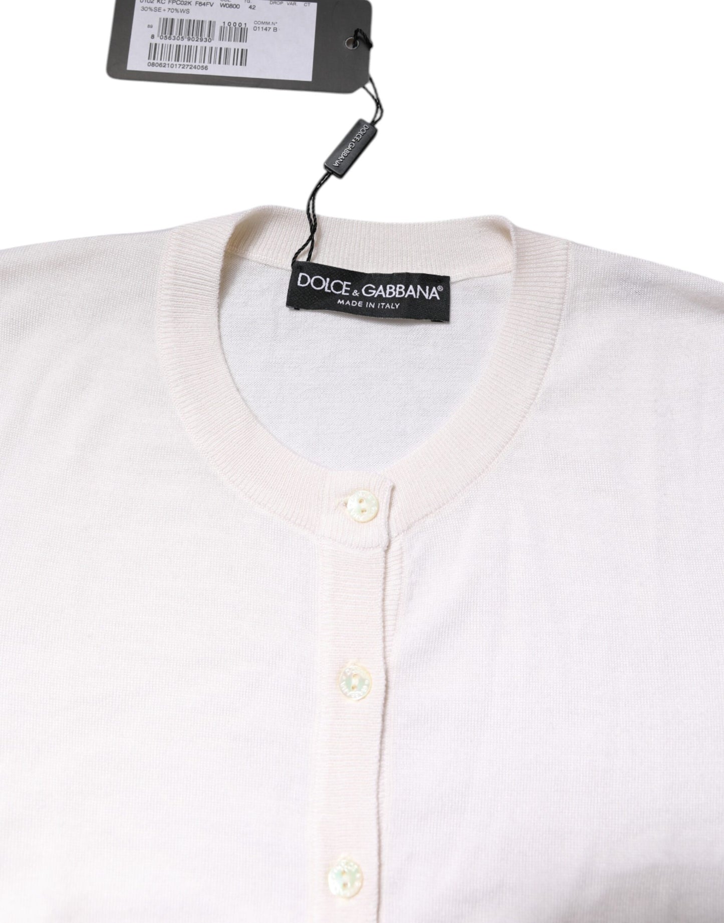 كارديجان دولتشي آند غابانا أبيض من الكشمير بياقة دائرية