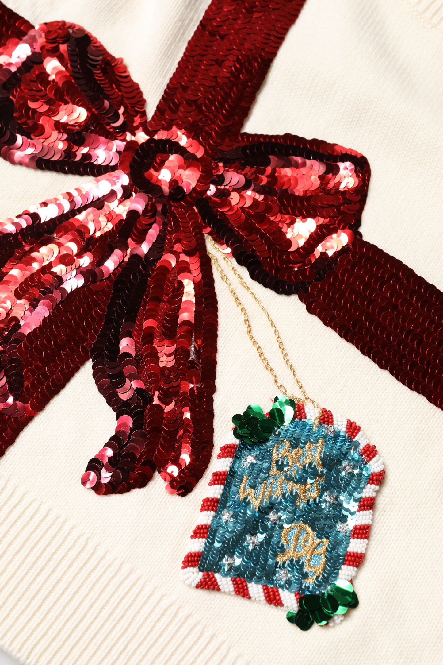 Dolce & Gabbana White Sequined Crew Neck Pullover Sweater