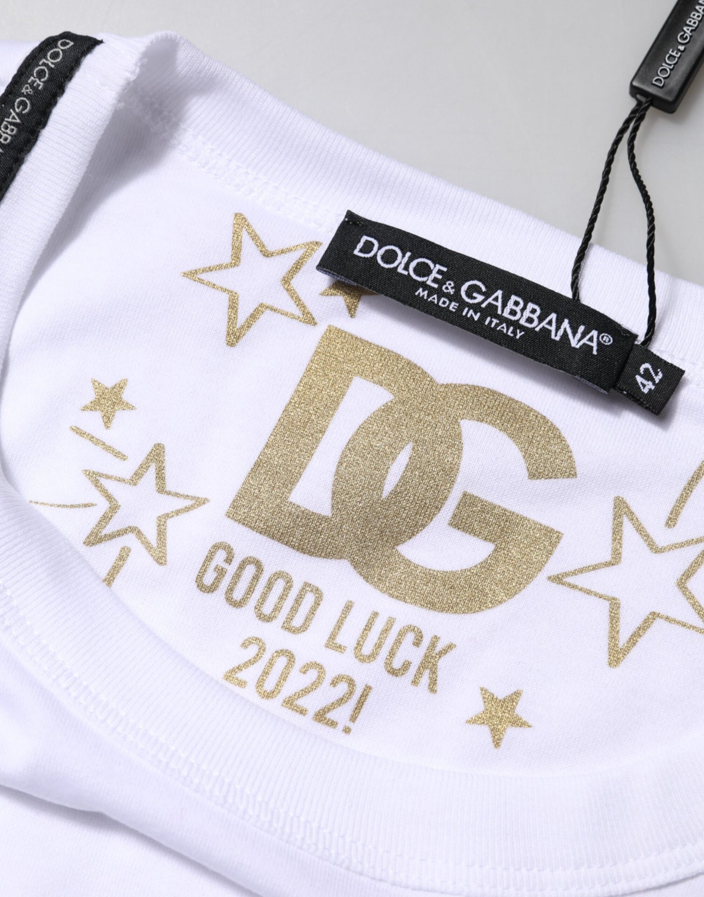 Dolce & Gabbana White Cotton Goodluck 2022 Crew Neck T-shirt