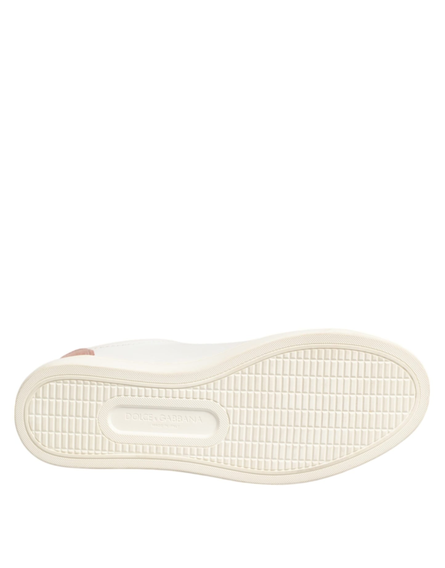 حذاء سنيكرز دولتشي آند غابانا أبيض وردي من الجلد منخفض الرقبة