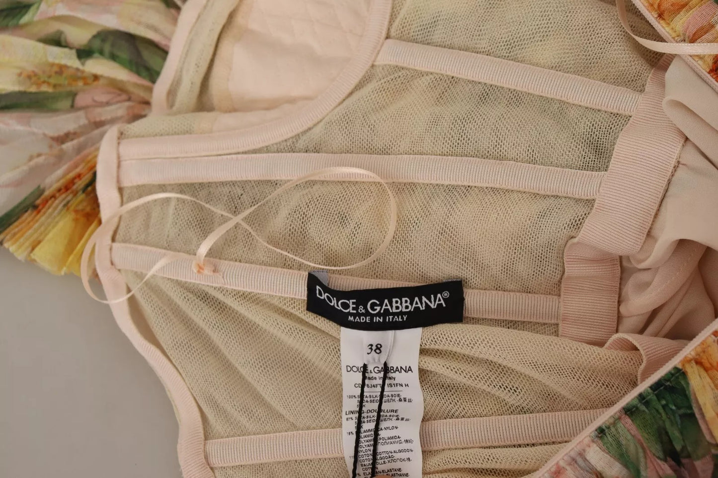 Dolce & Gabbana Yellow Floral Print Pleated Maxi Dress