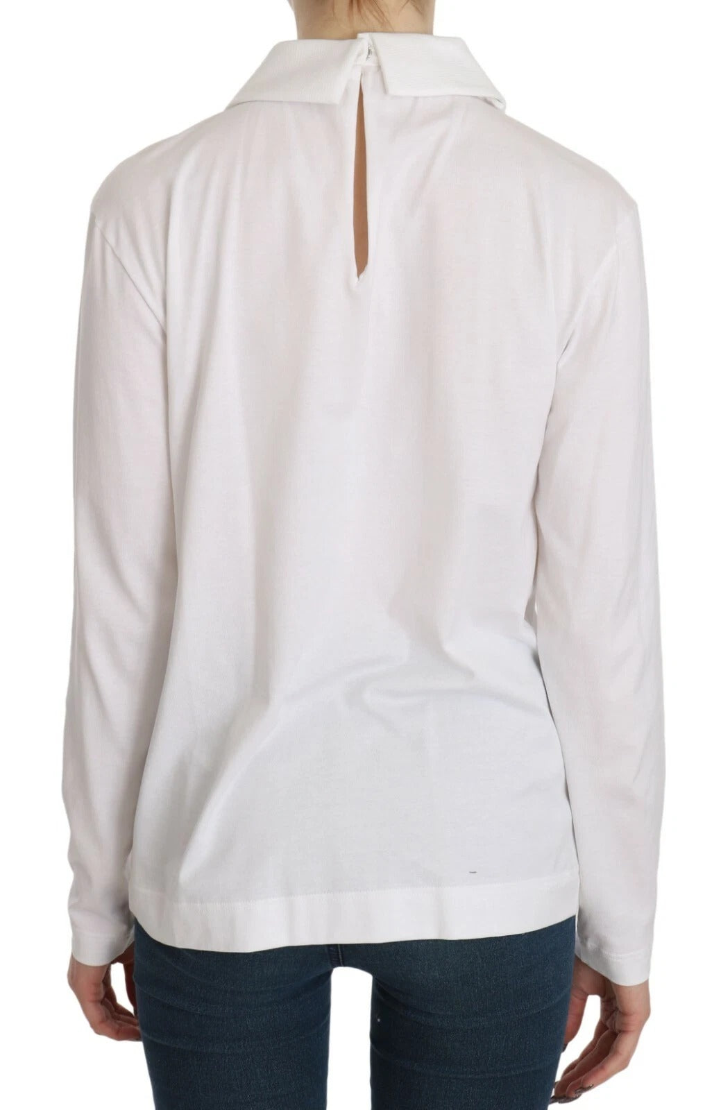 Dolce & Gabbana White Cotton Longsleeve Collared Blouse