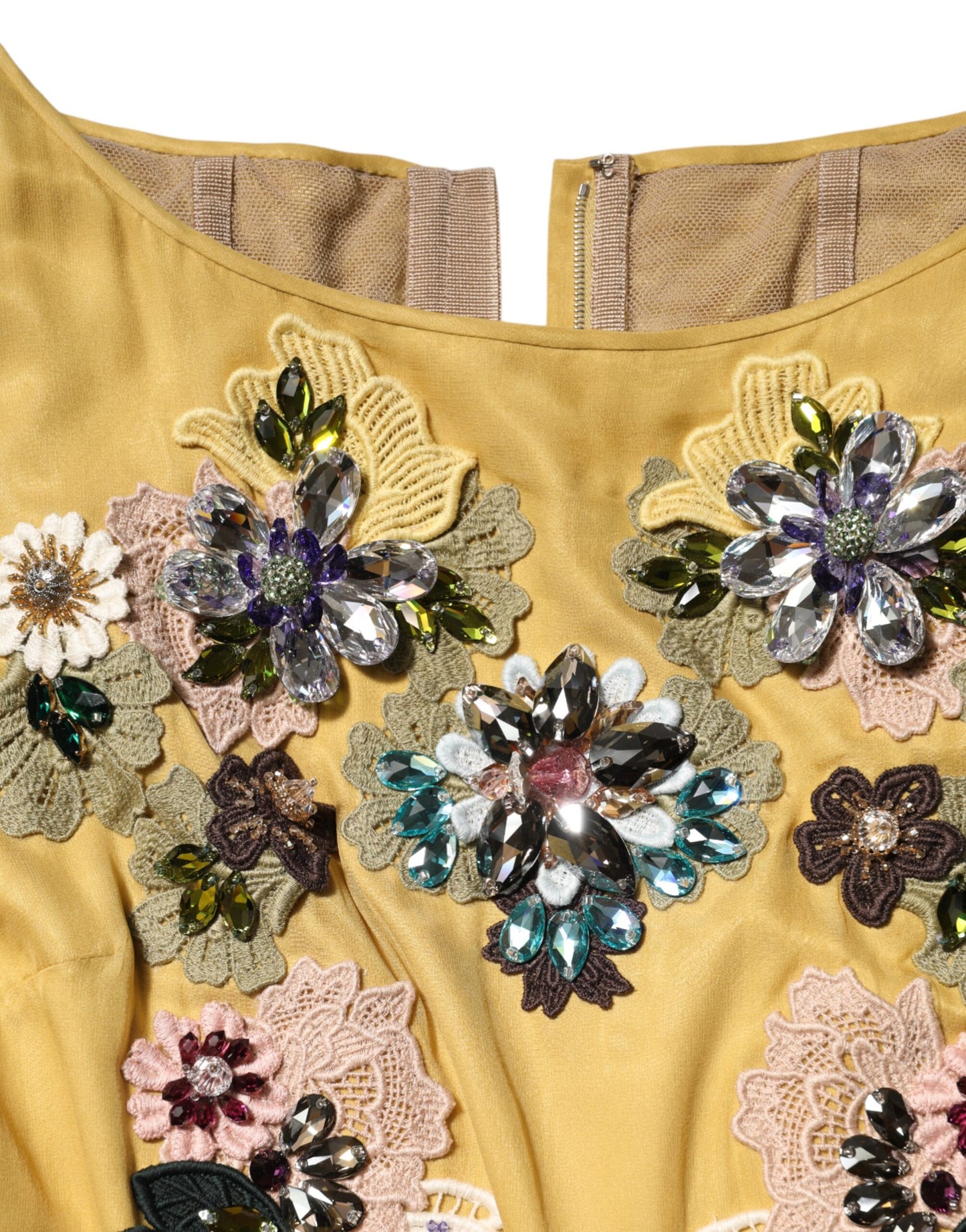 فستان ماكسي من دولتشي آند غابانا، حرير أصفر مطرز بنقشة الزهور