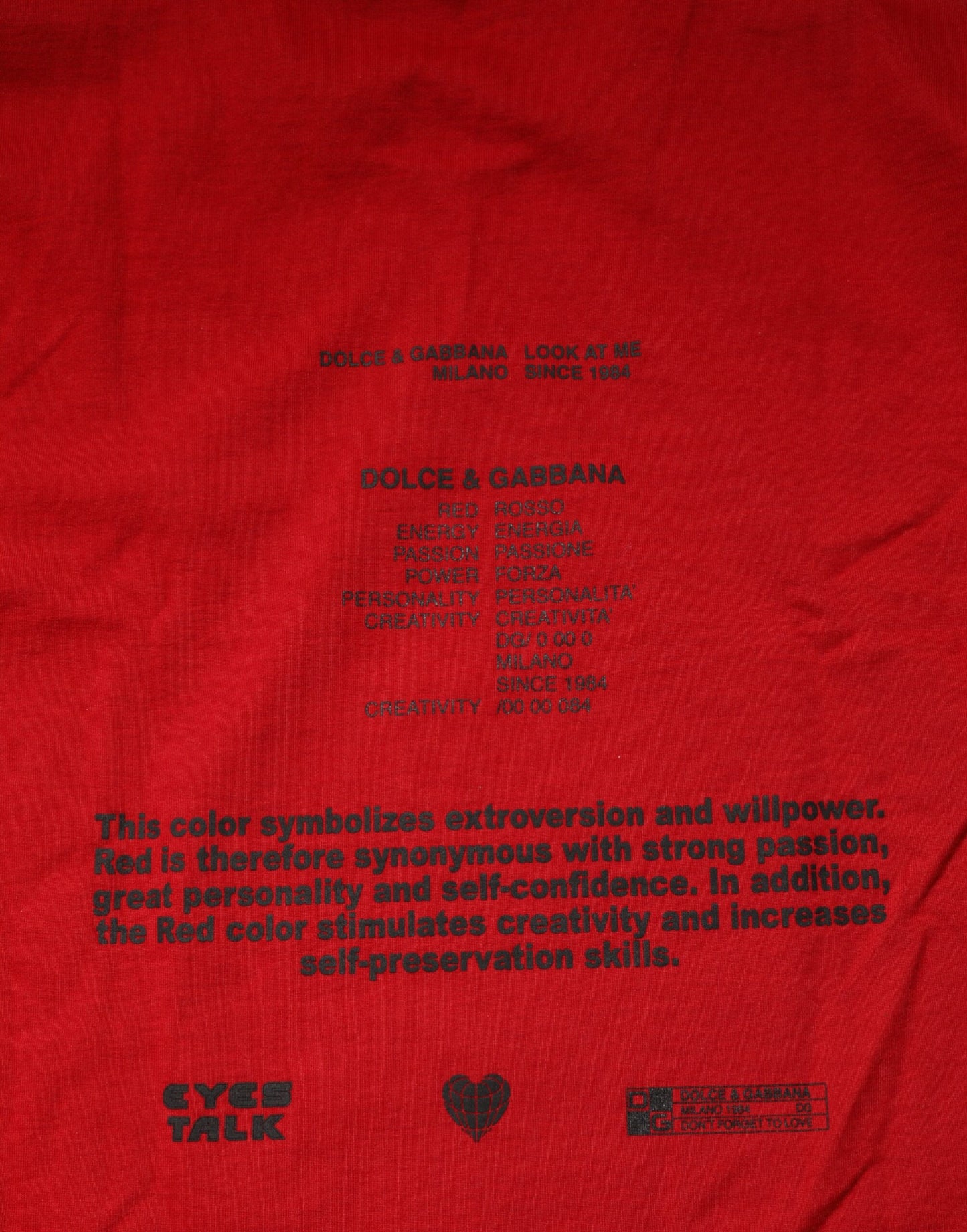تي شيرت دولتشي آند غابانا أحمر بطبعة عين من القطن بأكمام قصيرة