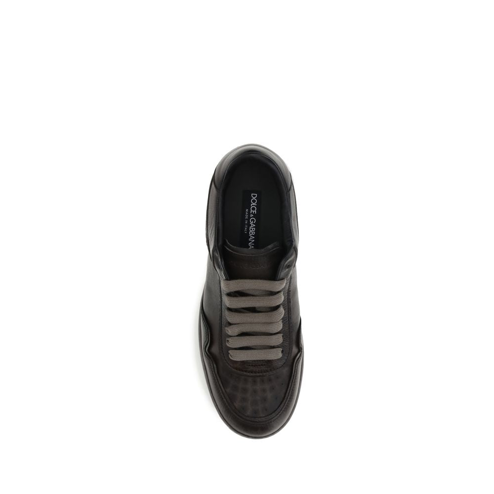 Dolce & Gabbana Brown Calf Leather Bos Taurus Low Top Sneakers