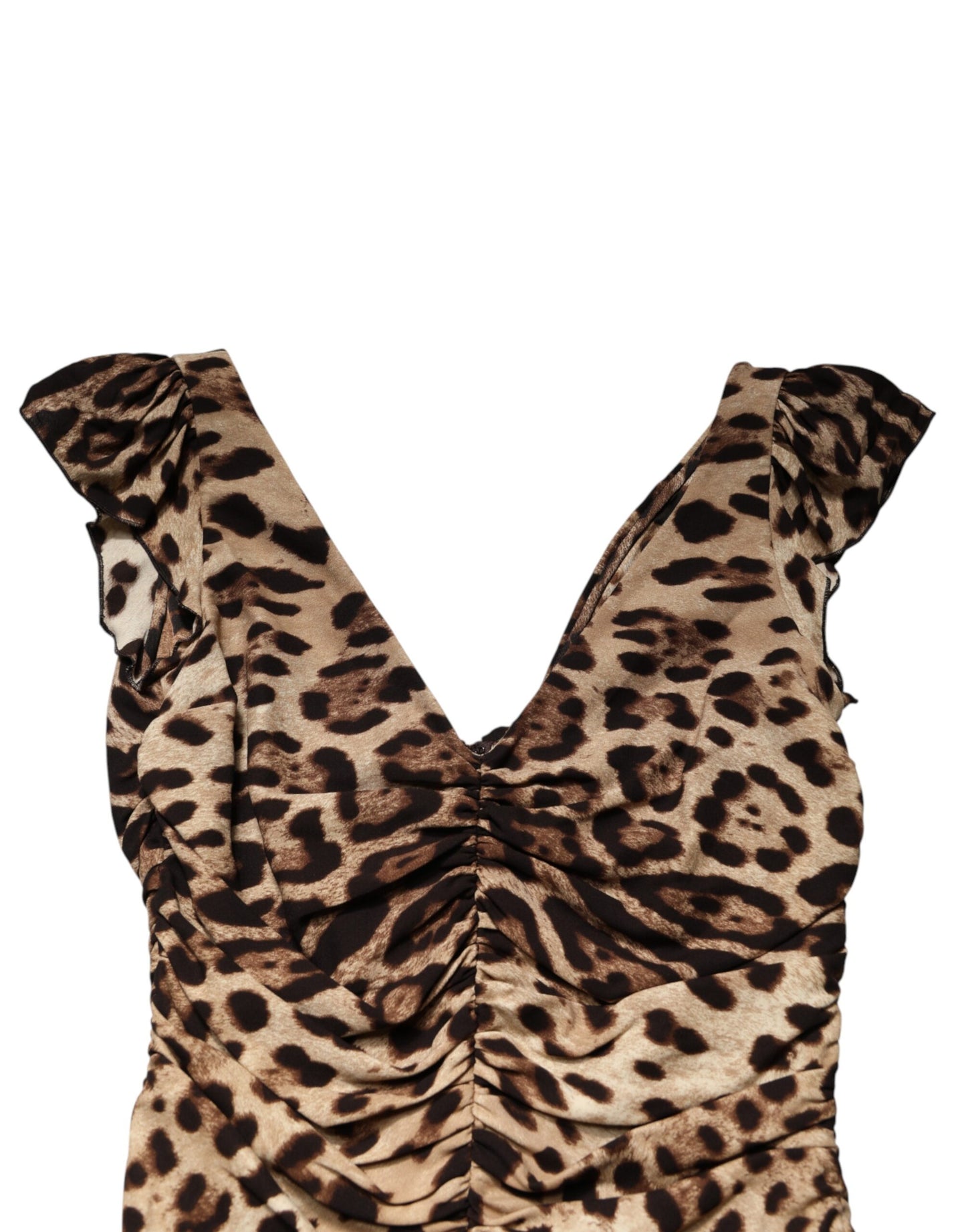 فستان دولتشي آند غابانا بني بدون أكمام بنقشة جلد النمر