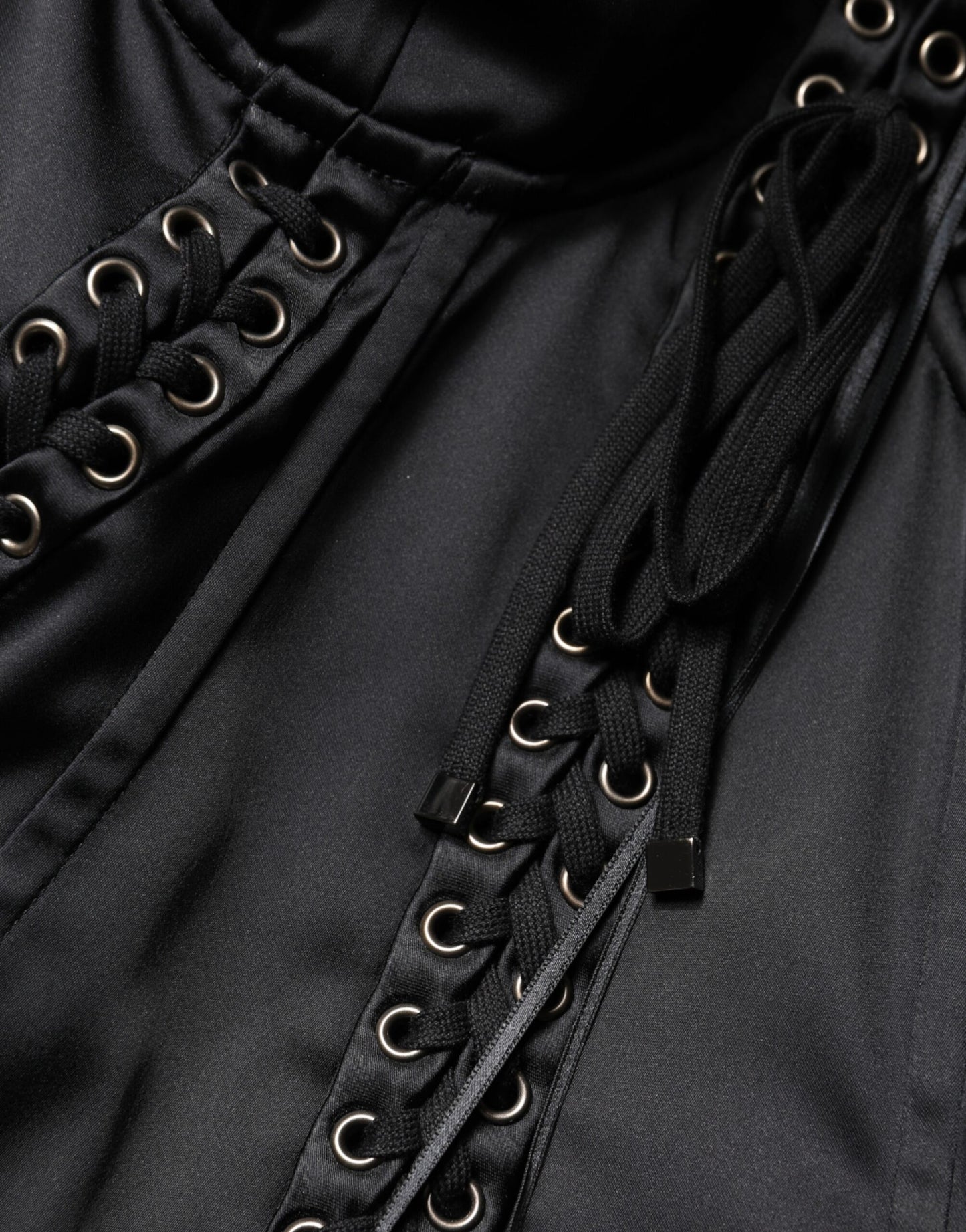 Dolce & Gabbana Black Satin Acetate Lace Eyelets Mini Dress