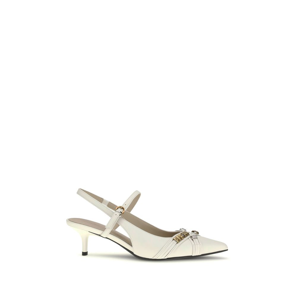 PINKO White Calf Leather Bos Taurus Mid Heel Pumps