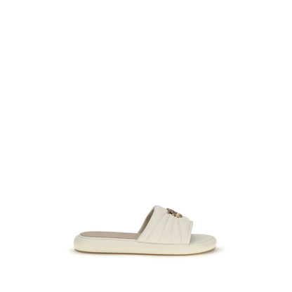 PINKO Beige Calf Leather Bos Taurus Flat Sandals