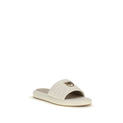 PINKO Beige Calf Leather Bos Taurus Flat Sandals