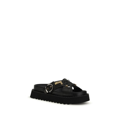 PINKO Black Goatskin Platform Sandals