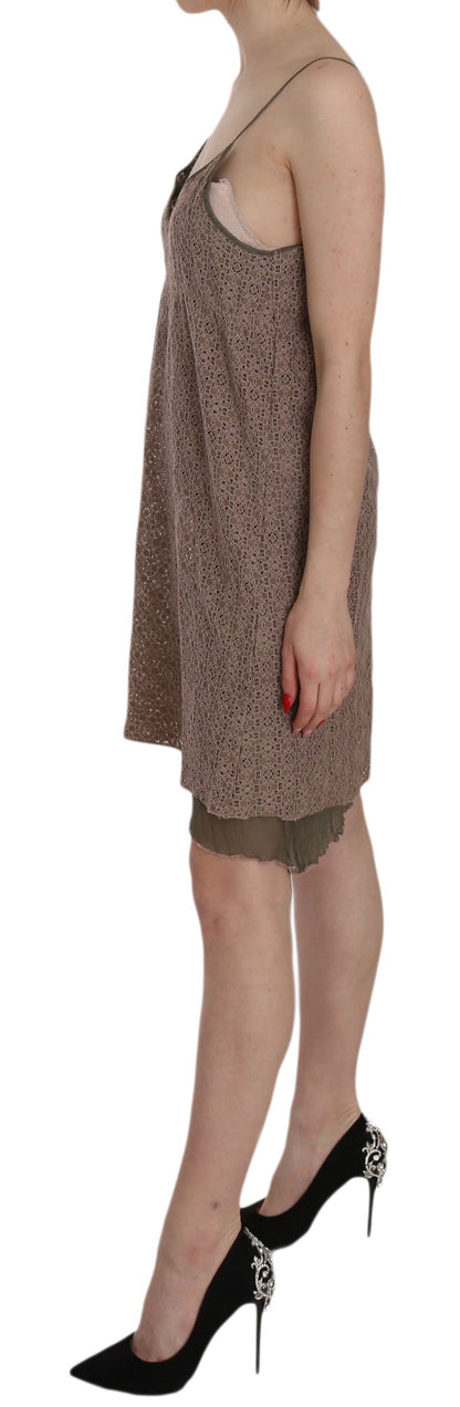 PINK MEMORIES Cotton Green Spaghetti Strap A-line Mini Dress