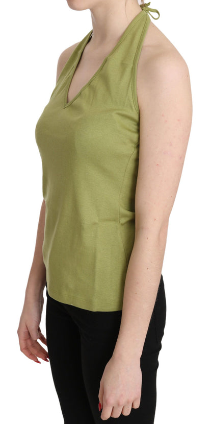 GF Ferre Green Halter Cotton Sleeveless Casual Tank Top Blouse