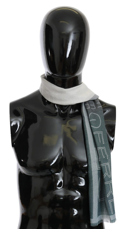 GF Ferre Gray Wool Viscose Foulard Patterned Branded Scarf