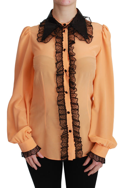 بلوزة وقميص من الدانتيل والحرير الأصفر من دولتشي آند غابانا