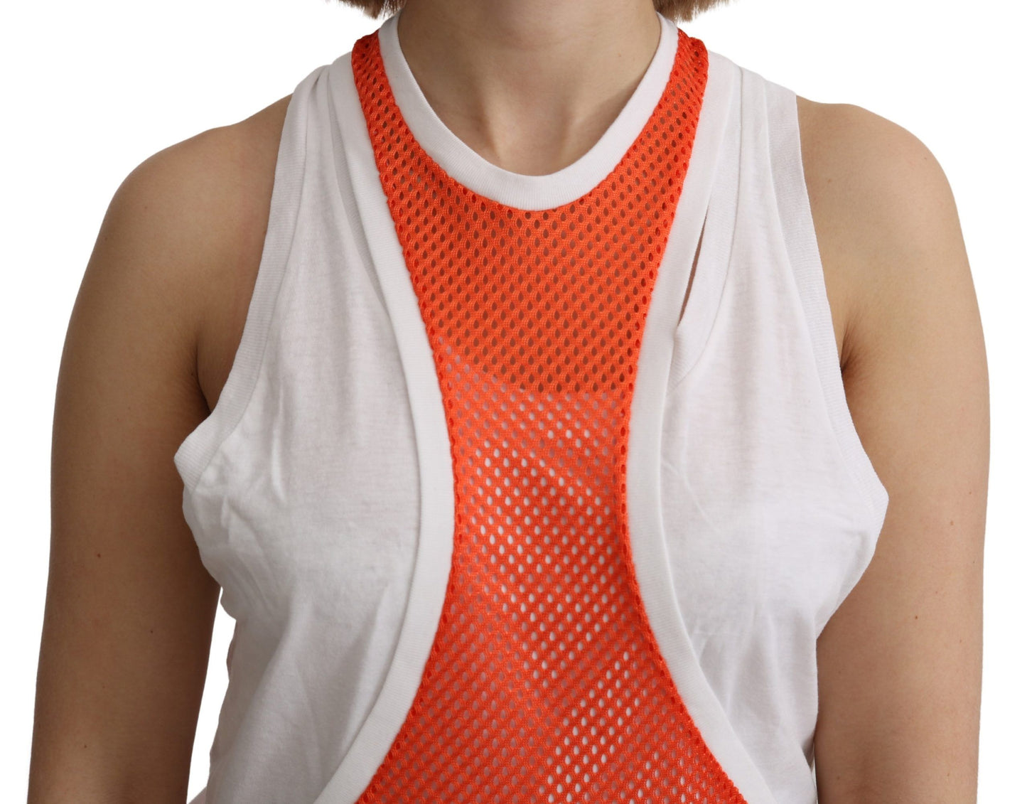 Dsquared² Orange White Crewneck Sleeveless Tank T-shirt Dress Top