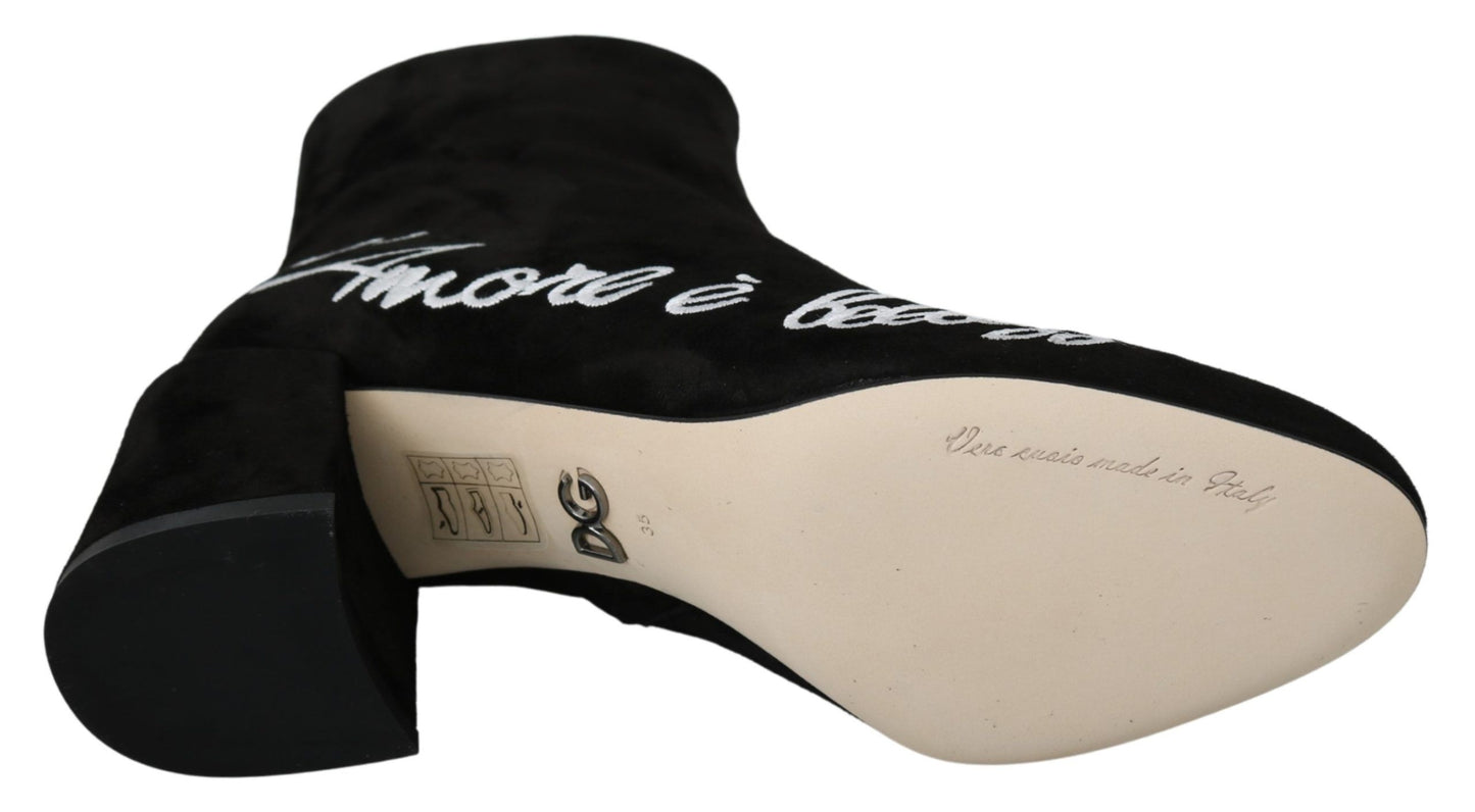 حذاء دولتشي آند غابانا باللون الأسود من جلد الغزال L'Amore E'Bellezza