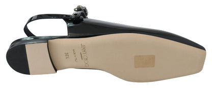 حذاء ماهديس فلات من الجلد الأسود اللامع من جيمي تشو