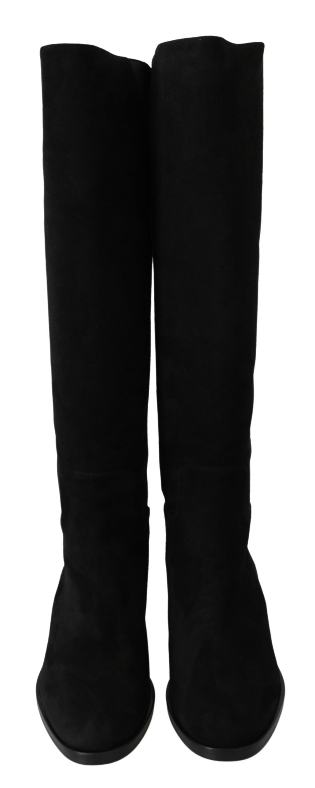 حذاء دولتشي آند غابانا أسود من جلد الغزال، بوت مسطح يصل إلى الركبة