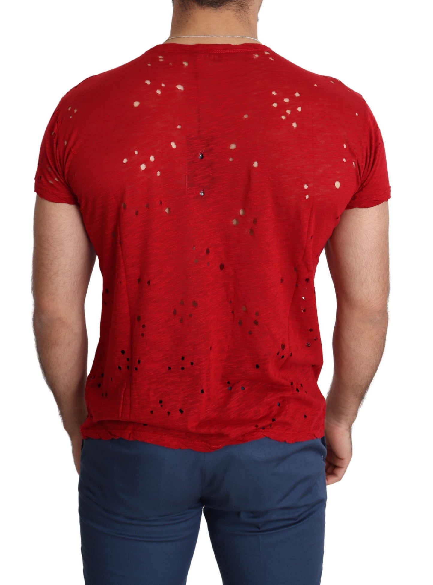 Guess Red Cotton Logo Print Men Casual Top Perforated T-shirt