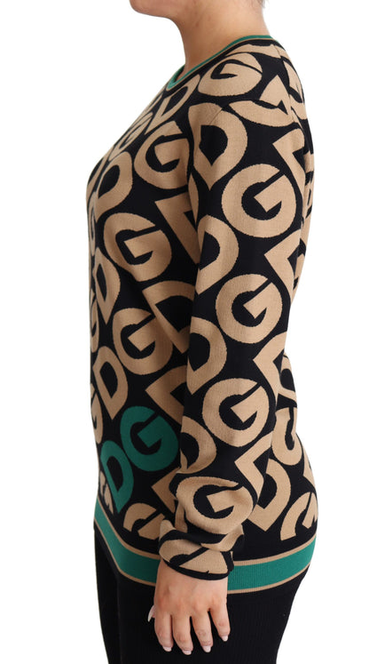 بلوفر صوف متعدد الألوان من دولتشي آند غابانا، بياقة دائرية، من DG Mania