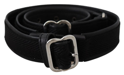 GF Ferre Black Leather Silver Chrome Metal Buckle Belt