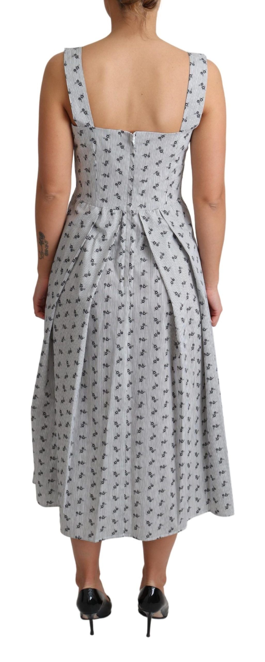 فستان دولتشي آند غابانا أزرق أبيض من القطن بقصة A