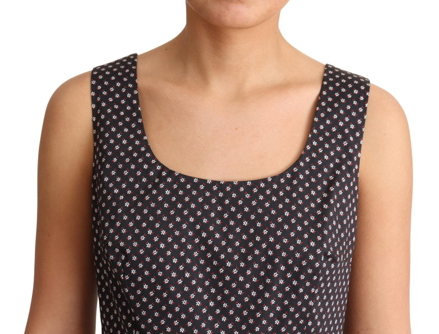 فستان دولتشي آند غابانا أسود من القطن المرن بنقشة زهور على شكل حرف A