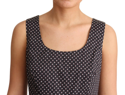 فستان دولتشي آند غابانا أسود من القطن المرن بنقشة زهور على شكل حرف A