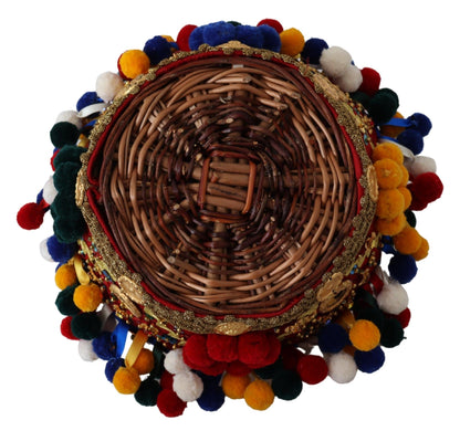 حقيبة دولتشي آند غابانا متعددة الألوان من القطن المزخرف على شكل سلة أغنيس