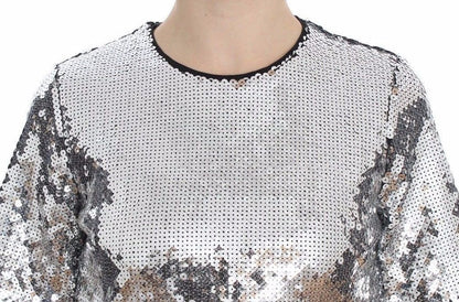 Dolce & Gabbana Silver Sequined Crewneck Blouse T-shirt Top
