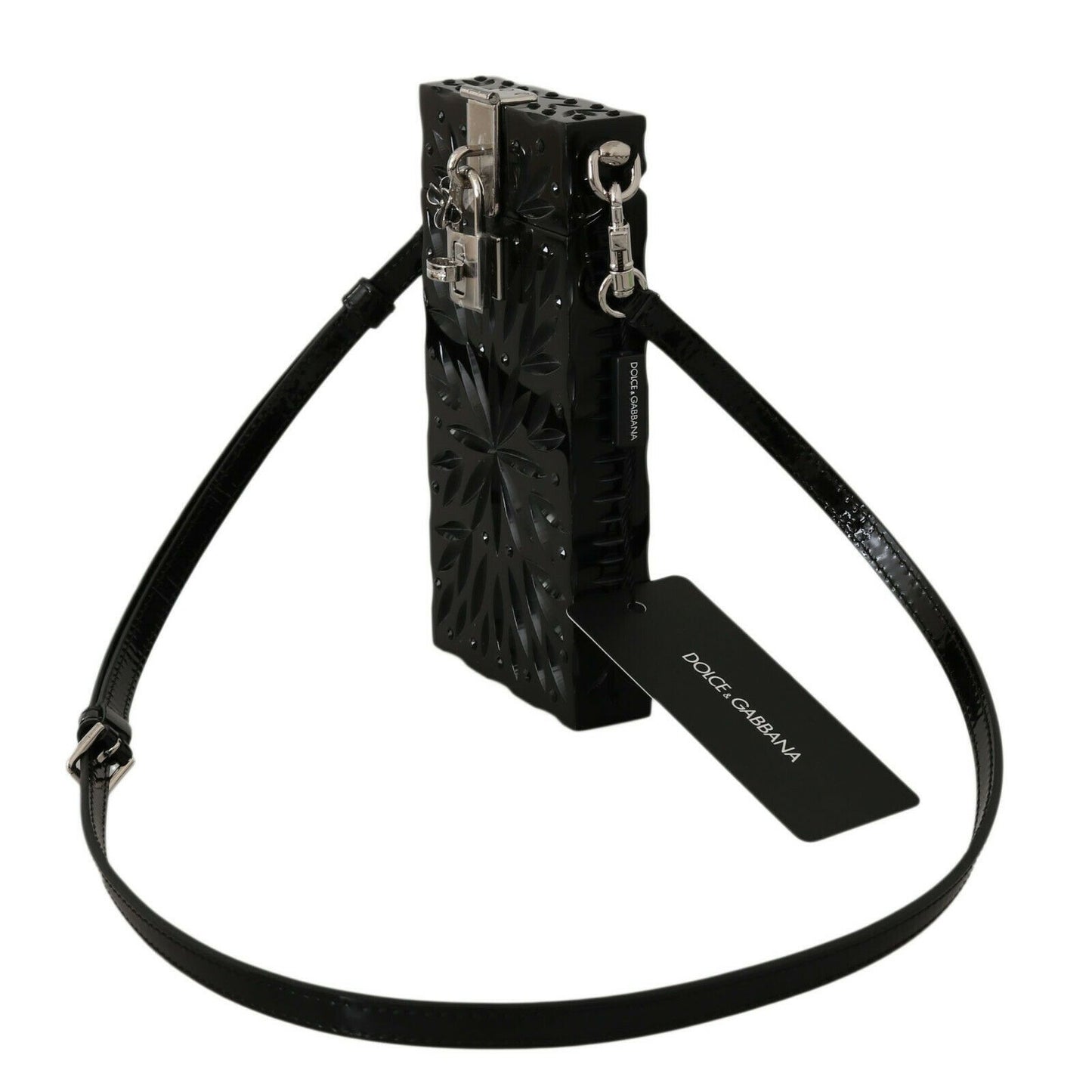 حامل علبة سجائر دولتشي آند غابانا من الكريستال الأسود المصنوع من زجاج شبكي