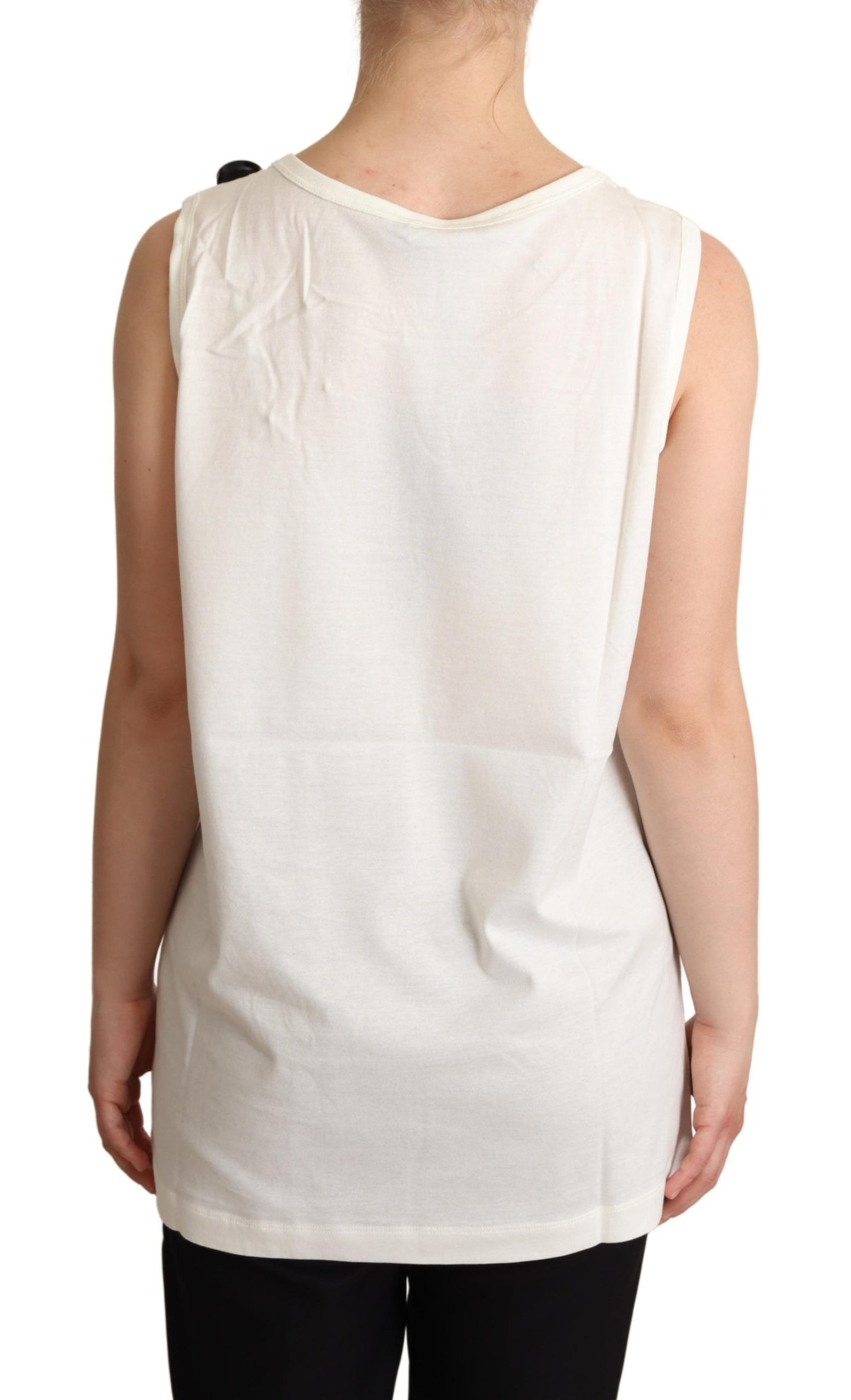 تي شيرت دولتشي آند غابانا الأبيض المزين بطبعة زهور على شكل كلب