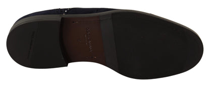 حذاء ديربي من الجلد المدبوغ باللون الأزرق من دولتشي آند غابانا مرصع بالمسامير